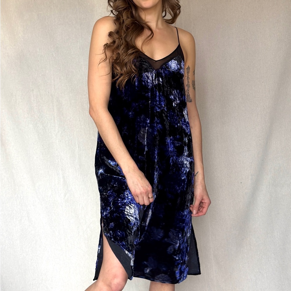 Y2K Lucky Brand Floral Velvet Strappy Slip Dress